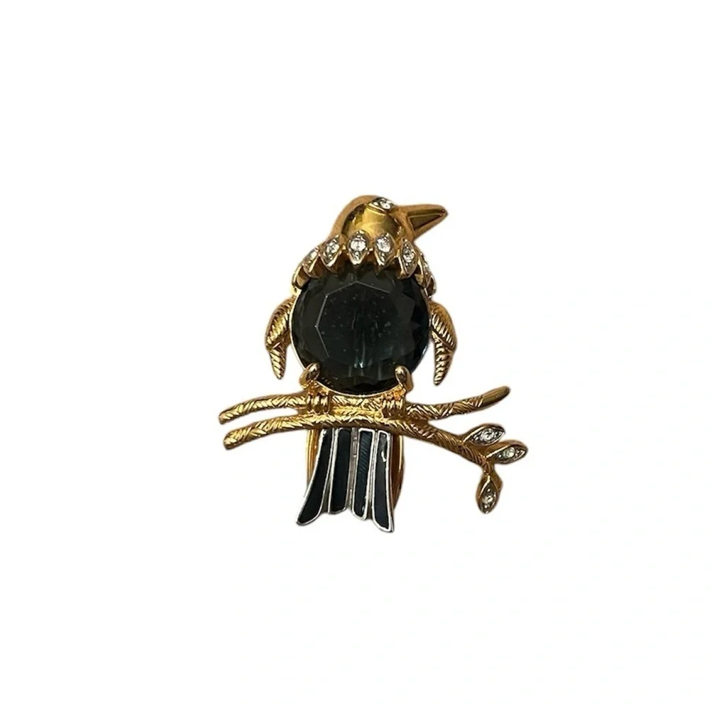 Kenneth Jay Lane (KJL) Elegant Crystal Blue Bird Brooch with Gold Tone Setting